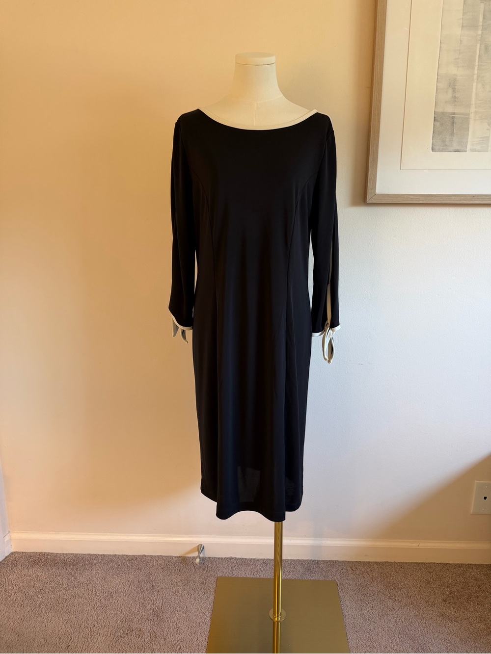 Talbots Black Midi Dress with Contrast Tie Cuffs